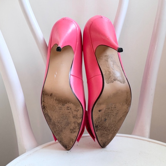 Vintage Pink Leather Stiletto Pumps Bows 8.5 / 9 - Picture 5 of 5